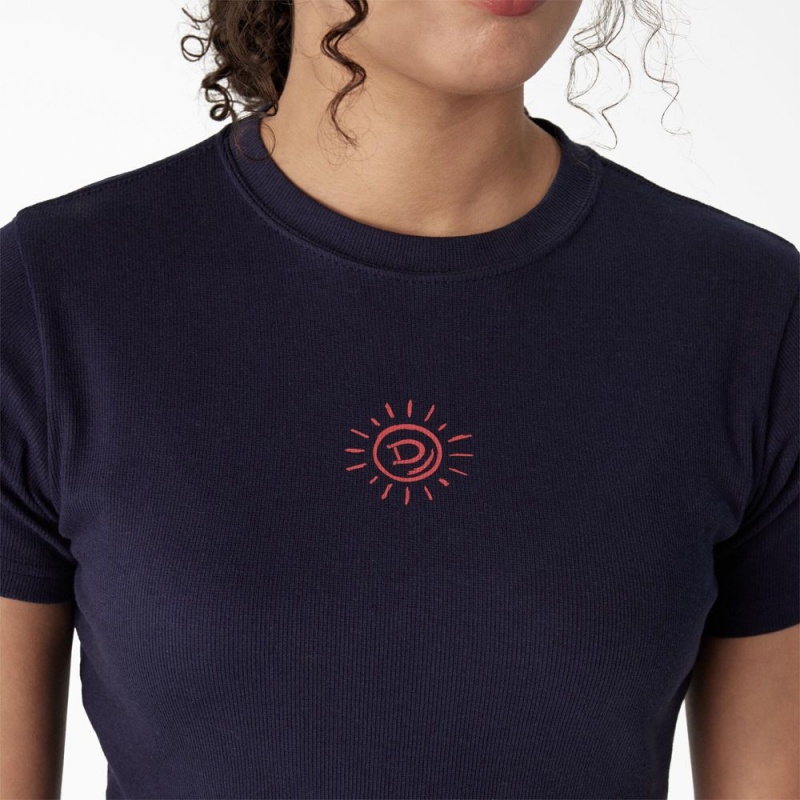 Navy Dickies Embroidered Cropped Baby Women's T-Shirt | 691-APJKMT