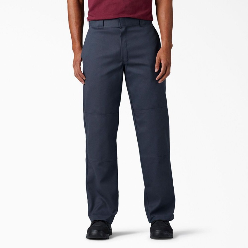 Navy Dickies FLEX Loose Fit Double Knee Men\'s Work Pants | 913-SHVNYC