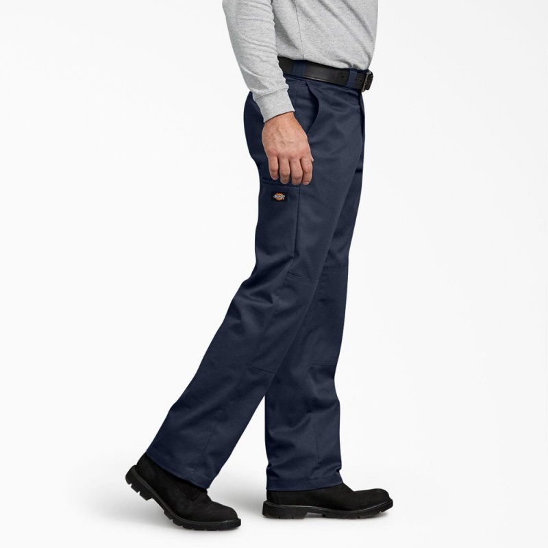 Navy Dickies FLEX Regular Fit Double Knee Men's Work Pants | 098-PFWYLT