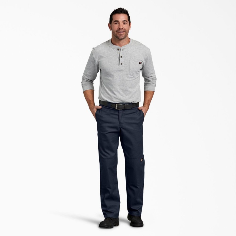 Navy Dickies FLEX Regular Fit Double Knee Men's Work Pants | 098-PFWYLT