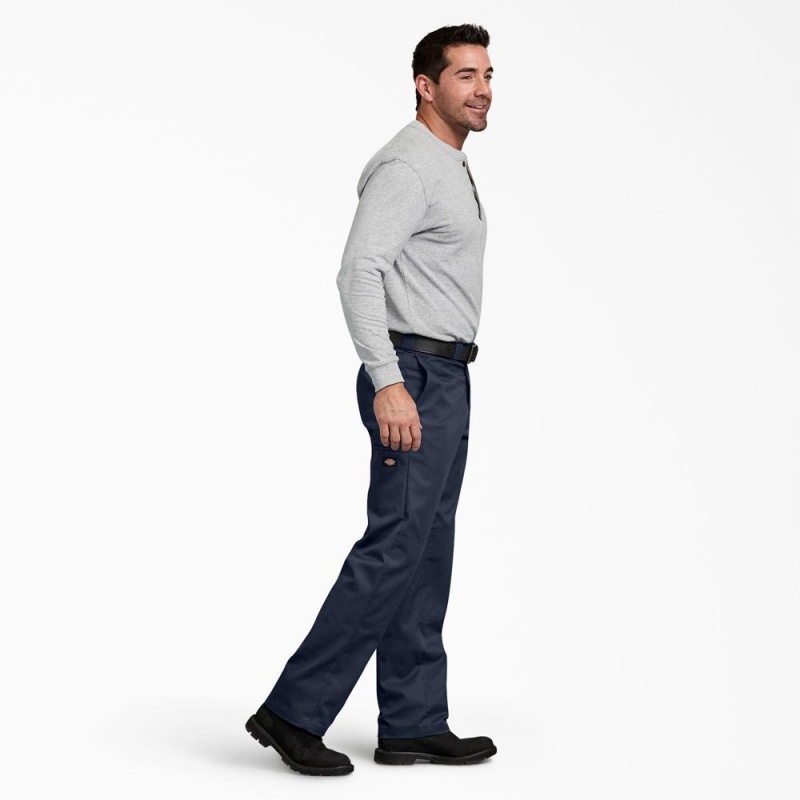 Navy Dickies FLEX Regular Fit Double Knee Men's Work Pants | 098-PFWYLT