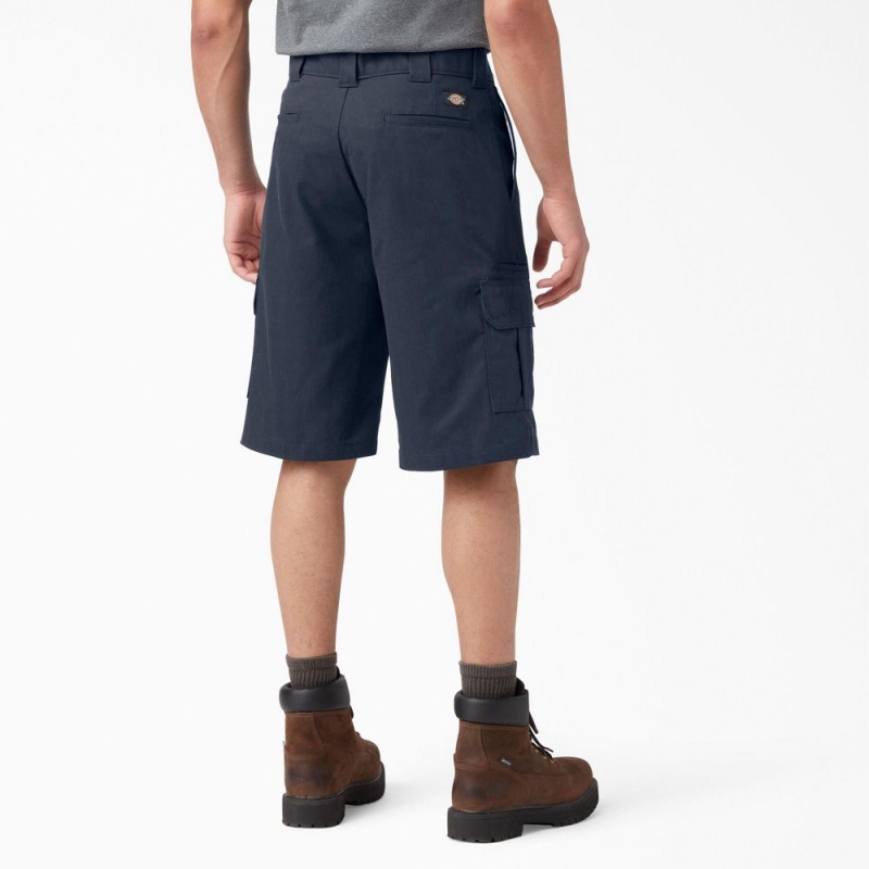 Navy Dickies FLEX Relaxed Fit Cargo Men's Shorts | 628-EXSBPI