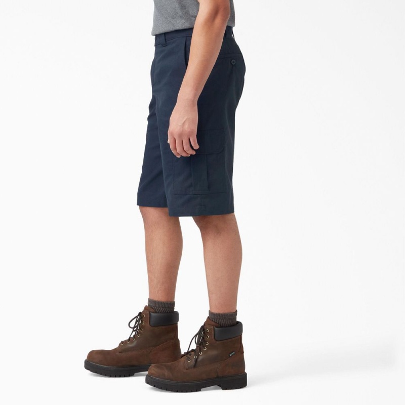 Navy Dickies FLEX Relaxed Fit Cargo Men's Shorts | 628-EXSBPI