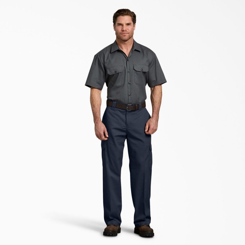 Navy Dickies FLEX Relaxed Fit Men's Cargo Pants | 564-NFACJL