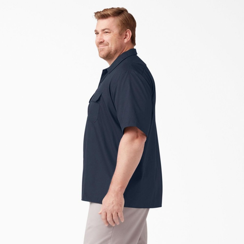 Navy Dickies FLEX Relaxed Fit Short Sleeve Men's Work Shirts | 239-SXBEAN