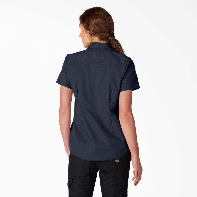 Navy Dickies FLEX Short Sleeve Women's Work Shirts | 352-KUVWHG