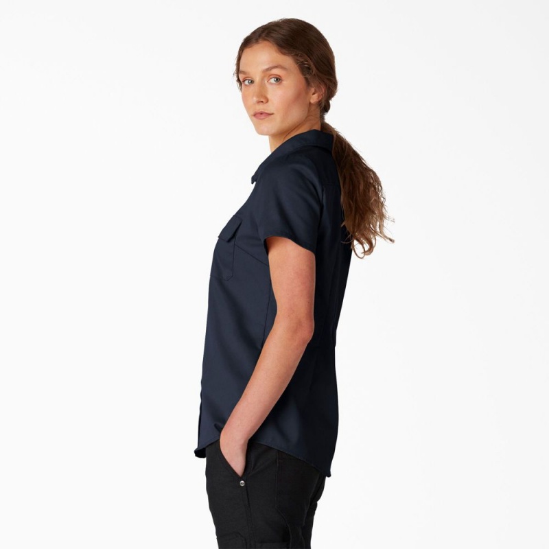 Navy Dickies FLEX Short Sleeve Women's Work Shirts | 352-KUVWHG