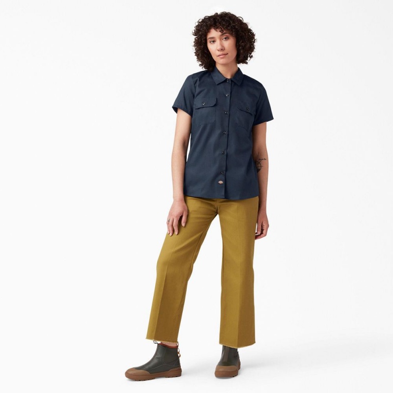 Navy Dickies FLEX Short Sleeve Women's Work Shirts | 352-KUVWHG