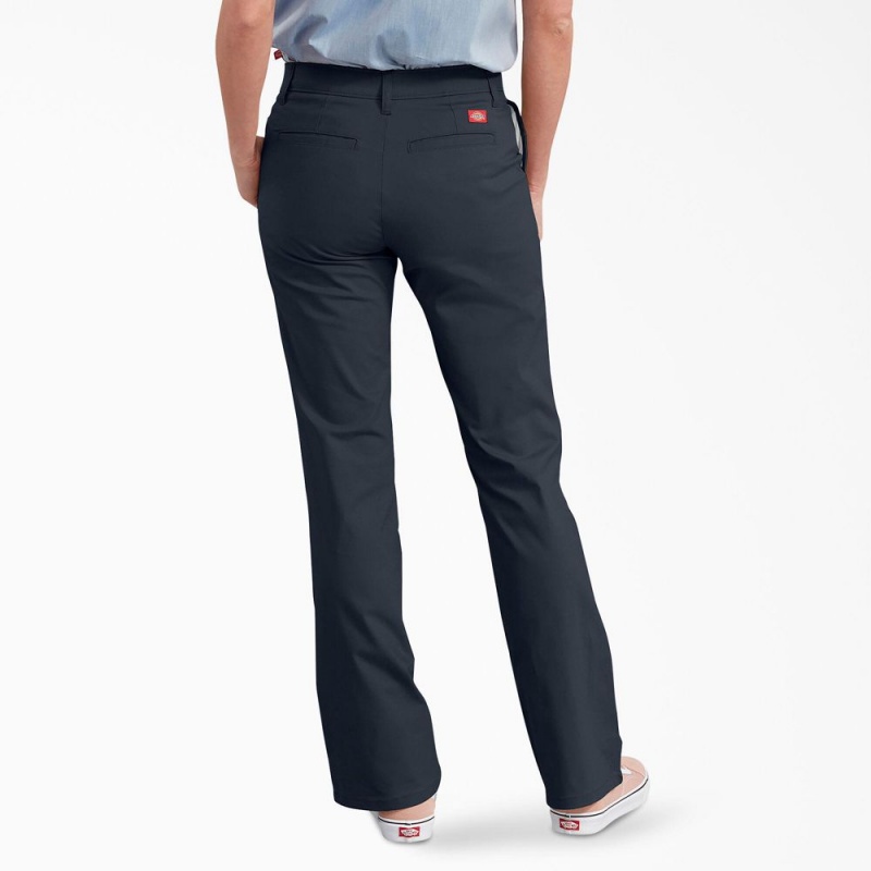 Navy Dickies FLEX Slim Fit Bootcut Women's Pants | 714-OFWDRZ