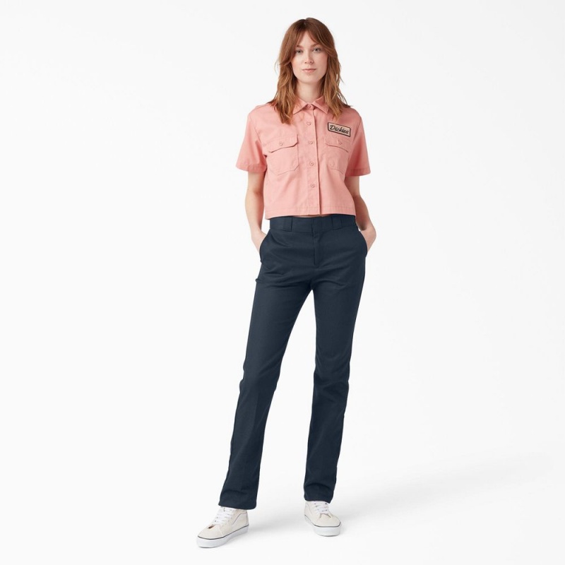 Navy Dickies FLEX Slim Fit Women's Pants | 765-ZFITBC