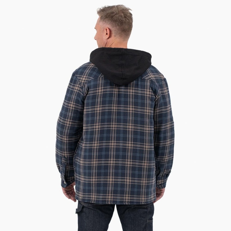 Navy Dickies Flannel Hooded Shirt Men's Jacket | 247-GICFHT