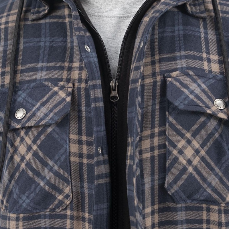 Navy Dickies Flannel Hooded Shirt Men's Jacket | 247-GICFHT