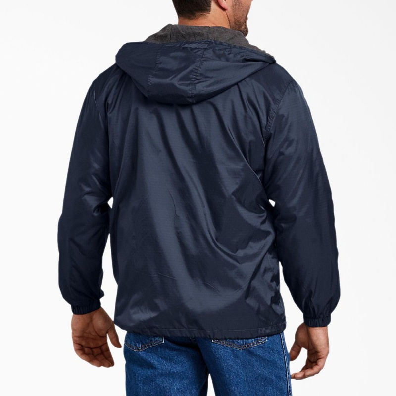 Navy Dickies Fleece Lined Nylon Hooded Men's Jacket | 286-ESNULT