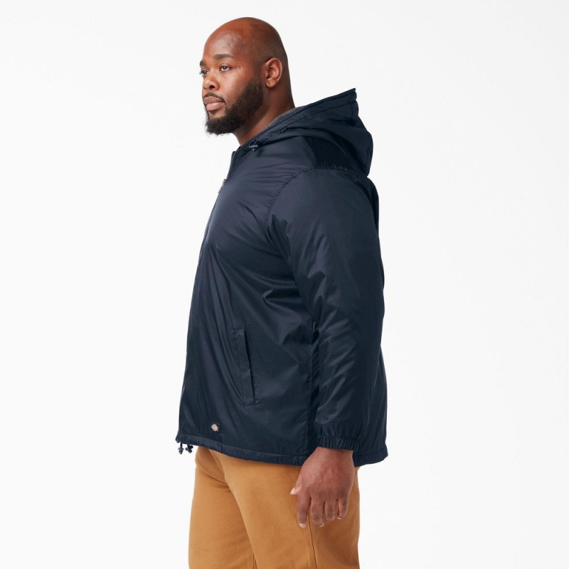 Navy Dickies Fleece Lined Nylon Hooded Men's Jacket | 286-ESNULT