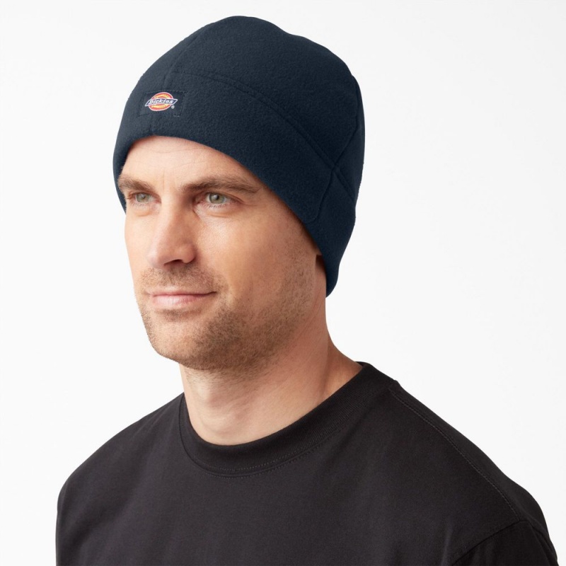 Navy Dickies Fleece Men's Beanie | 610-MUPOEV