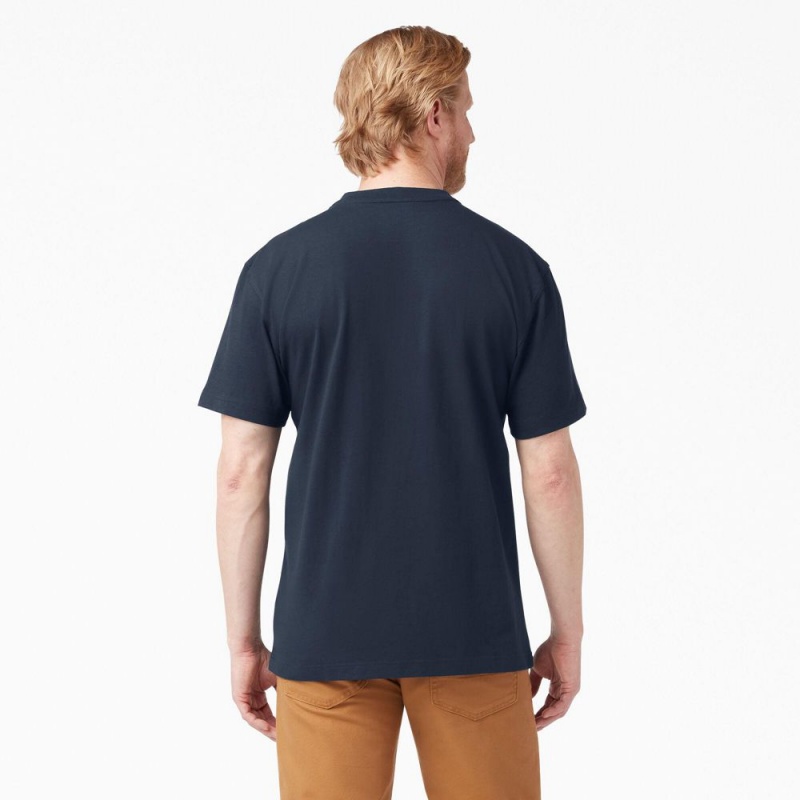 Navy Dickies Heavyweight Short Sleeve Henley Men's T-Shirt | 148-UQRVAJ