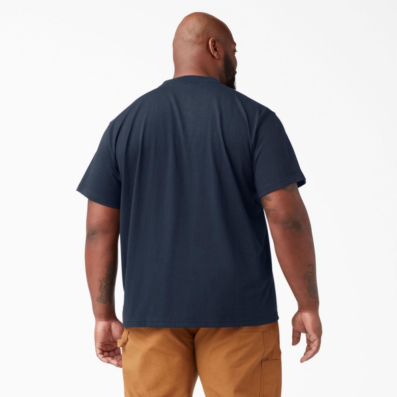 Navy Dickies Heavyweight Short Sleeve Henley Men's T-Shirt | 148-UQRVAJ