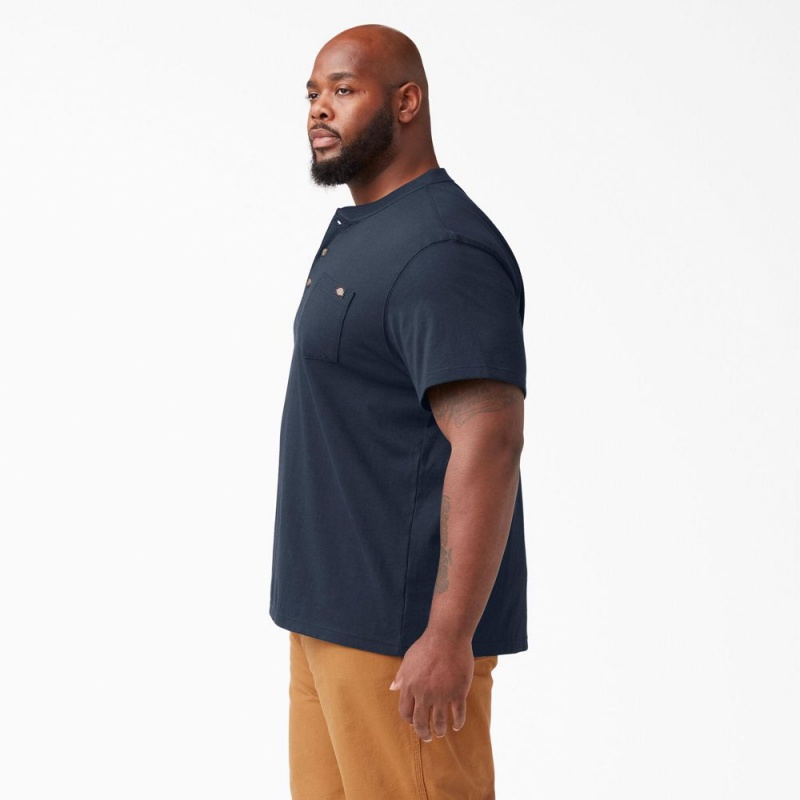 Navy Dickies Heavyweight Short Sleeve Henley Men's T-Shirt | 148-UQRVAJ