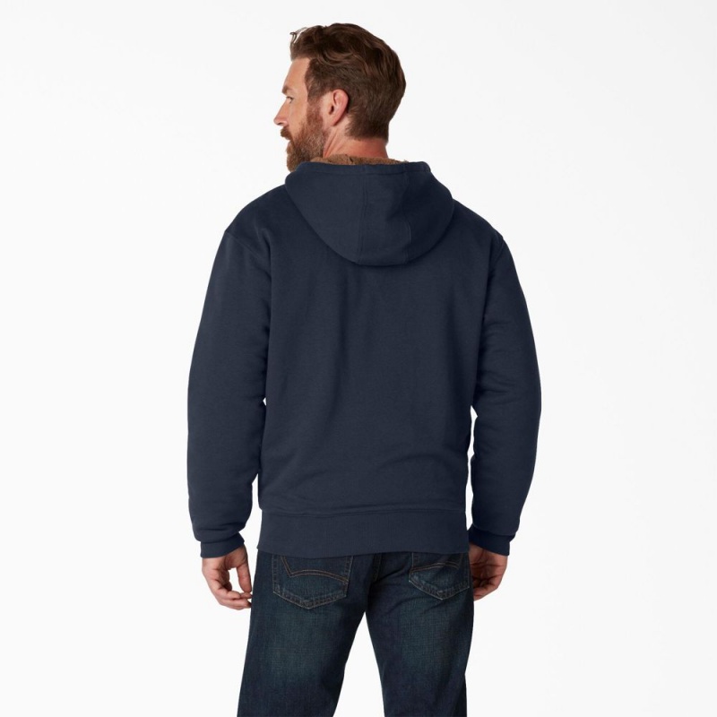 Navy Dickies High Pile Fleece Lined Full Zip Men's Hoodie | 564-PJGCIB