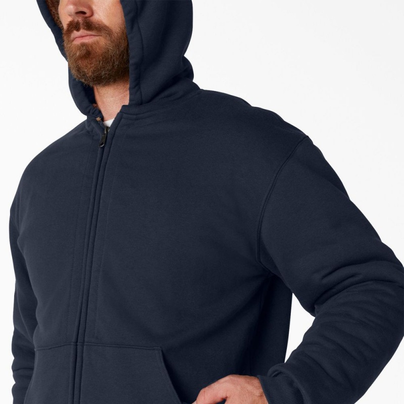 Navy Dickies High Pile Fleece Lined Full Zip Men's Hoodie | 564-PJGCIB