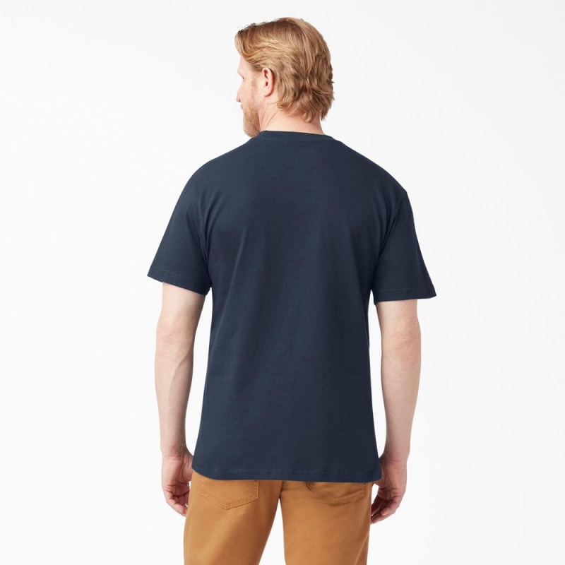 Navy Dickies Lightweight Short Sleeve Pocket Men's T-Shirt | 456-VBPCOM