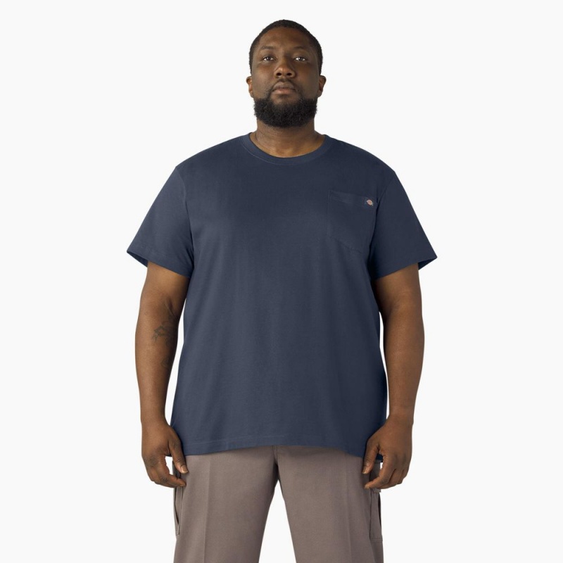 Navy Dickies Lightweight Short Sleeve Pocket Men's T-Shirt | 456-VBPCOM