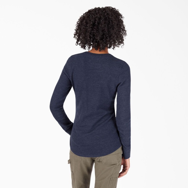 Navy Dickies Long Sleeve Thermal Women's T-Shirt | 948-ZYEQTH