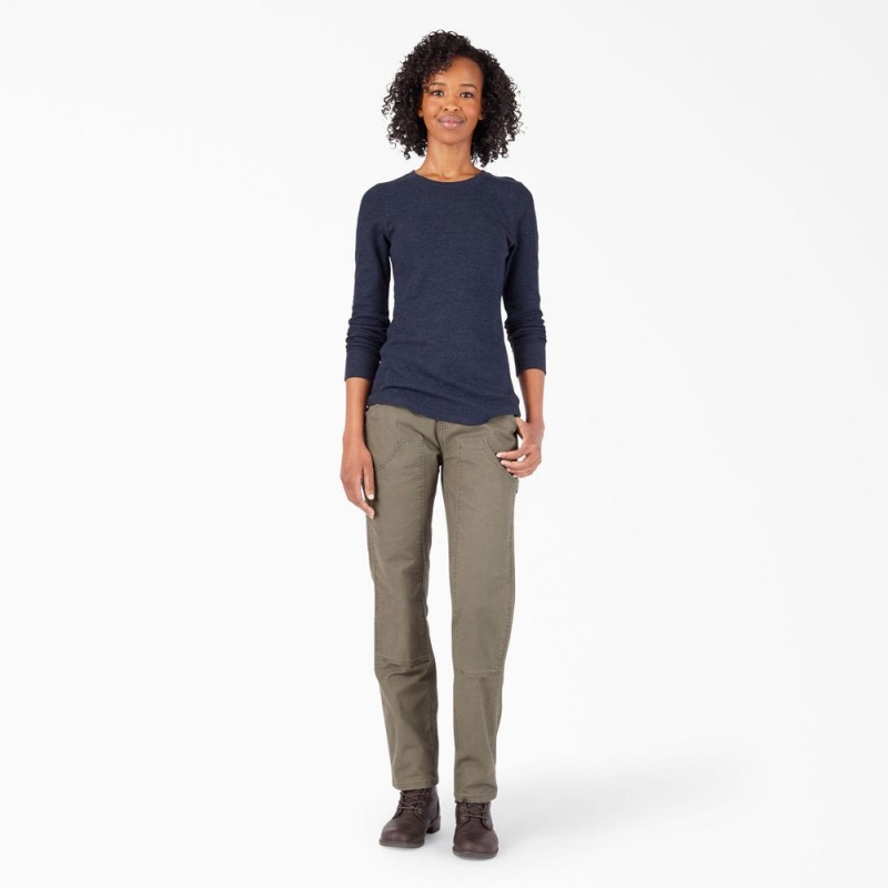 Navy Dickies Long Sleeve Thermal Women's T-Shirt | 948-ZYEQTH