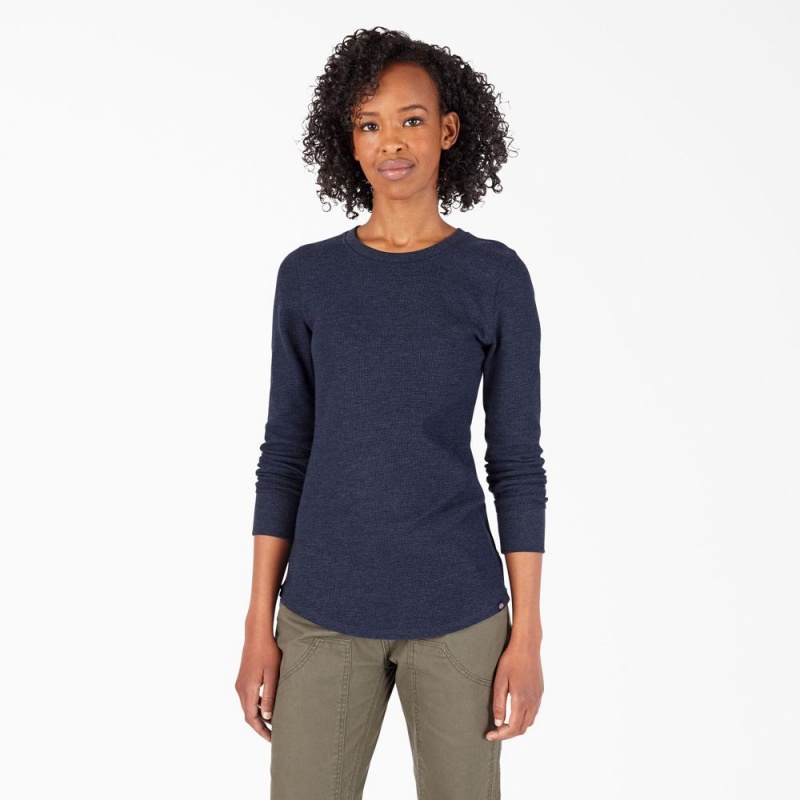 Navy Dickies Long Sleeve Thermal Women\'s T-Shirt | 948-ZYEQTH