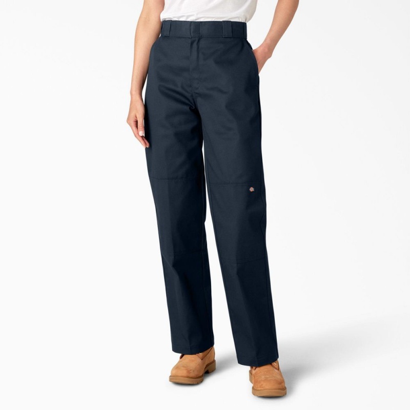 Navy Dickies Loose Fit Double Knee Women\'s Work Pants | 519-VMWECZ