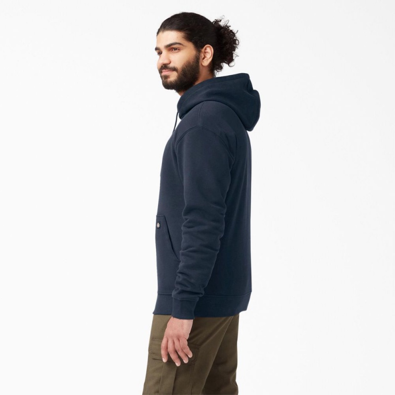 Navy Dickies Midweight Fleece Men's Hoodie | 654-TUGZOE