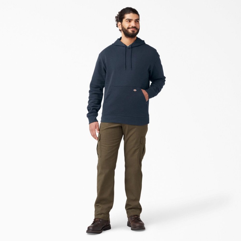 Navy Dickies Midweight Fleece Men's Hoodie | 654-TUGZOE