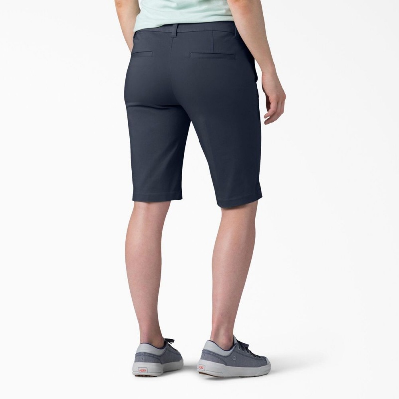 Navy Dickies Perfect Shape Straight Fit Bermuda Women's Shorts | 760-WVDAXO