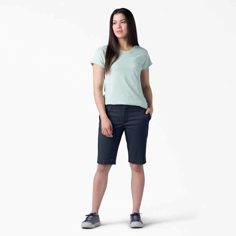 Navy Dickies Perfect Shape Straight Fit Bermuda Women's Shorts | 760-WVDAXO