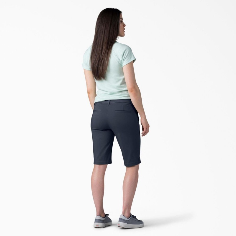 Navy Dickies Perfect Shape Straight Fit Bermuda Women's Shorts | 760-WVDAXO