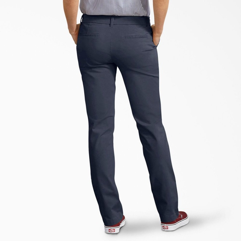 Navy Dickies Perfect Shape Straight Fit Women's Pants | 715-HFOGTV