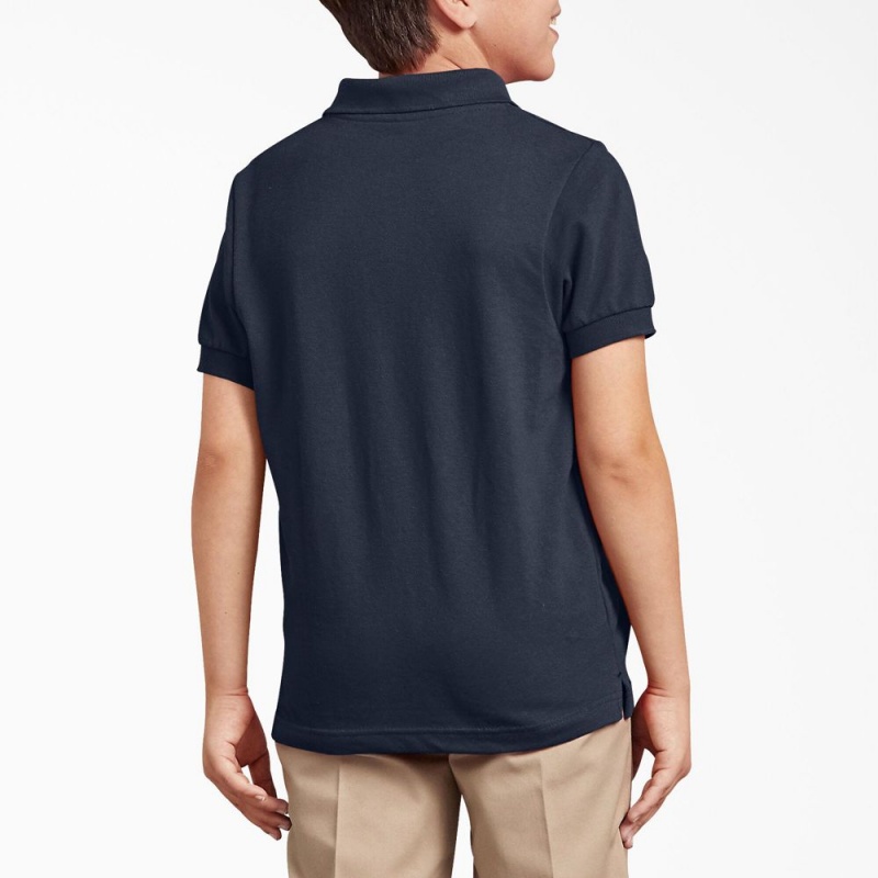 Navy Dickies Piqué Short Sleeve Kids' Polo Shirt | 902-RUGFCK