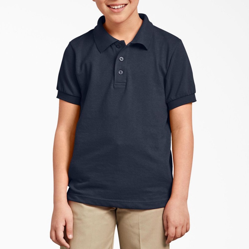 Navy Dickies Piqué Short Sleeve Kids\' Polo Shirt | 902-RUGFCK