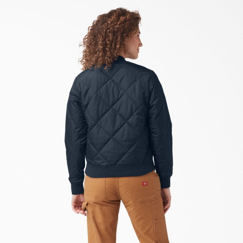 Navy Dickies Quilted Bomber Women's Jacket | 890-XFWEJC