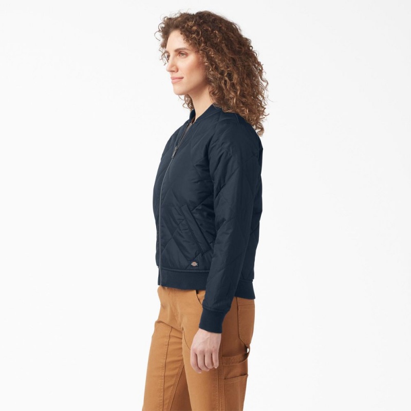 Navy Dickies Quilted Bomber Women's Jacket | 890-XFWEJC