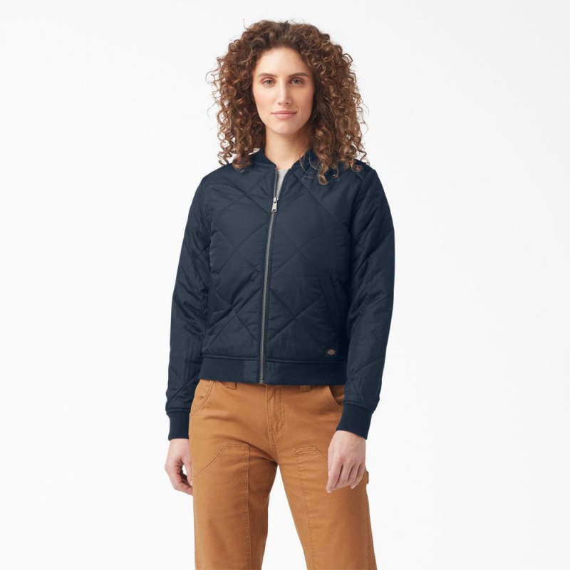 Navy Dickies Quilted Bomber Women\'s Jacket | 890-XFWEJC