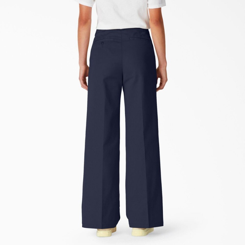 Navy Dickies Regular Fit Wide Leg Women's Work Pants | 103-FQRZGB