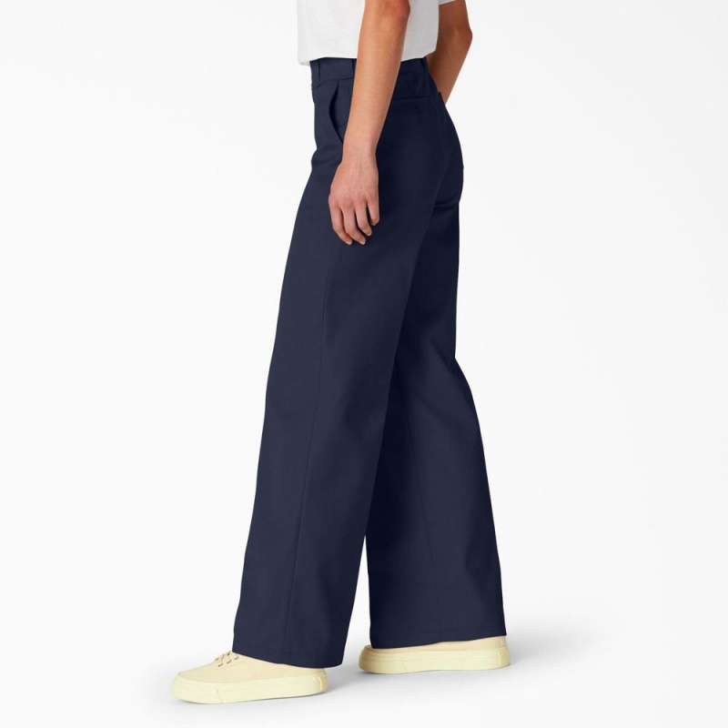 Navy Dickies Regular Fit Wide Leg Women's Work Pants | 103-FQRZGB