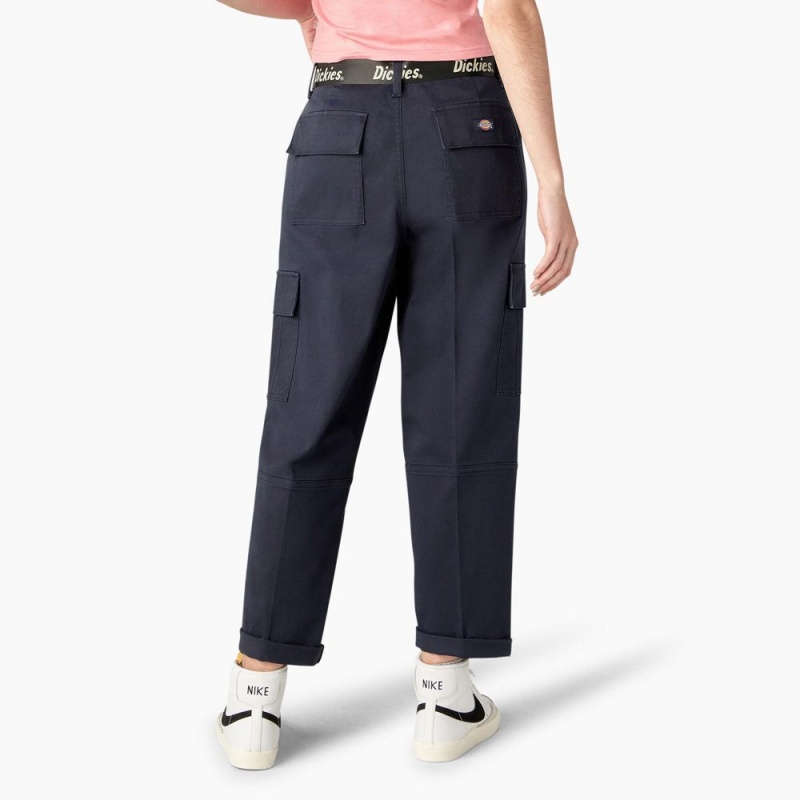 Navy Dickies Relaxed Fit Contrast Stitch Cropped Women's Cargo Pants | 891-XGPOBM