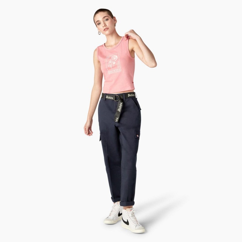 Navy Dickies Relaxed Fit Contrast Stitch Cropped Women's Cargo Pants | 891-XGPOBM