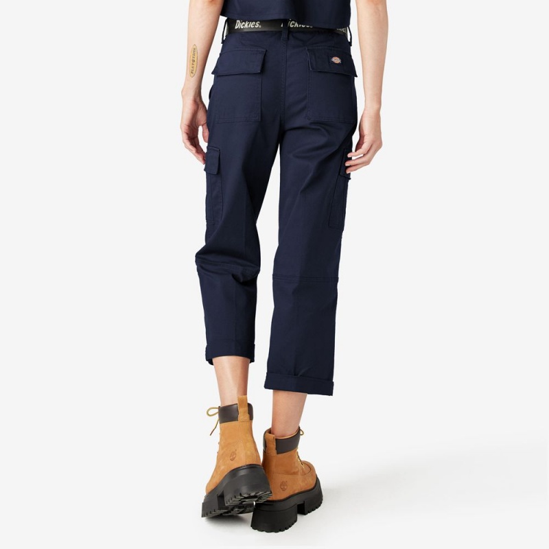 Navy Dickies Relaxed Fit Cropped Women's Cargo Pants | 358-WIGXYF