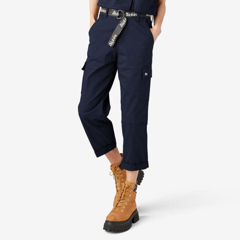 Navy Dickies Relaxed Fit Cropped Women's Cargo Pants | 358-WIGXYF