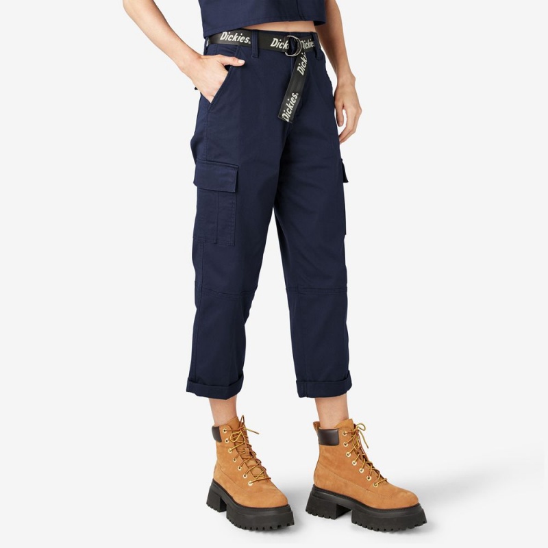 Navy Dickies Relaxed Fit Cropped Women's Cargo Pants | 358-WIGXYF