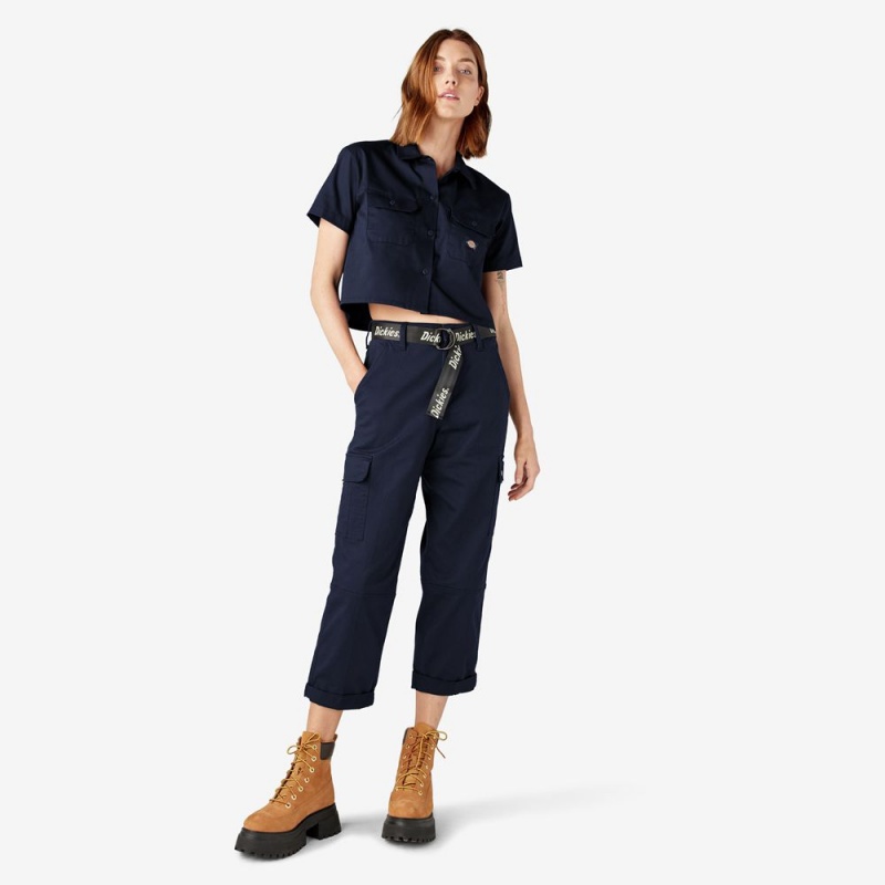 Navy Dickies Relaxed Fit Cropped Women's Cargo Pants | 358-WIGXYF