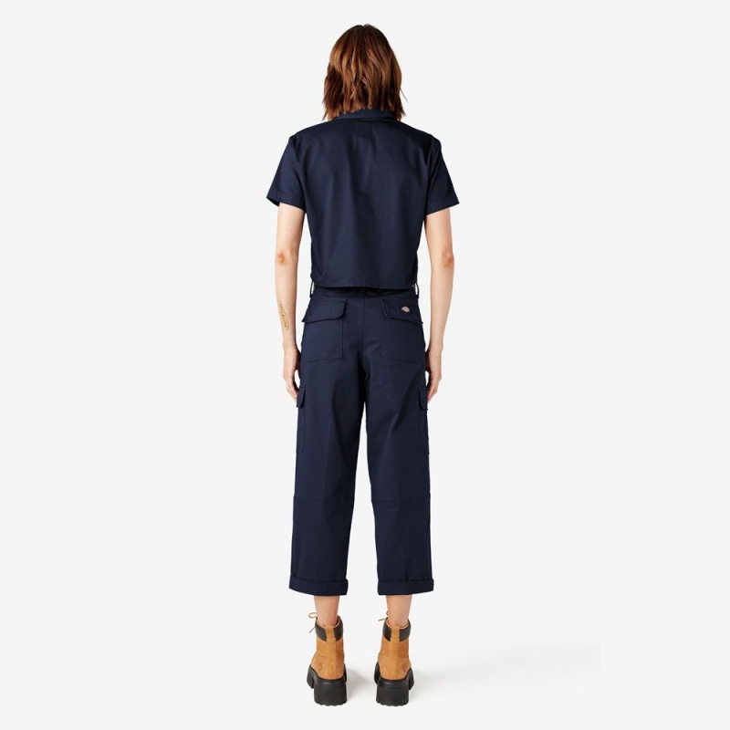 Navy Dickies Relaxed Fit Cropped Women's Cargo Pants | 358-WIGXYF